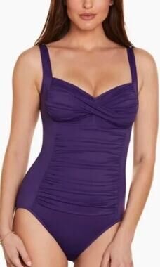 Trimshaper Purple Tummy Control One Piece Swimsuit Womens 16 Slimming Eggplant